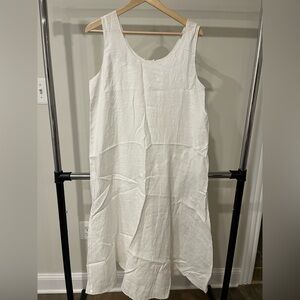 Eileen Fisher White Sleeveless Linen Hankerchief Dress